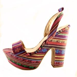 NEW Breckelles Platform Woven Fabric Boho Heel 8.5